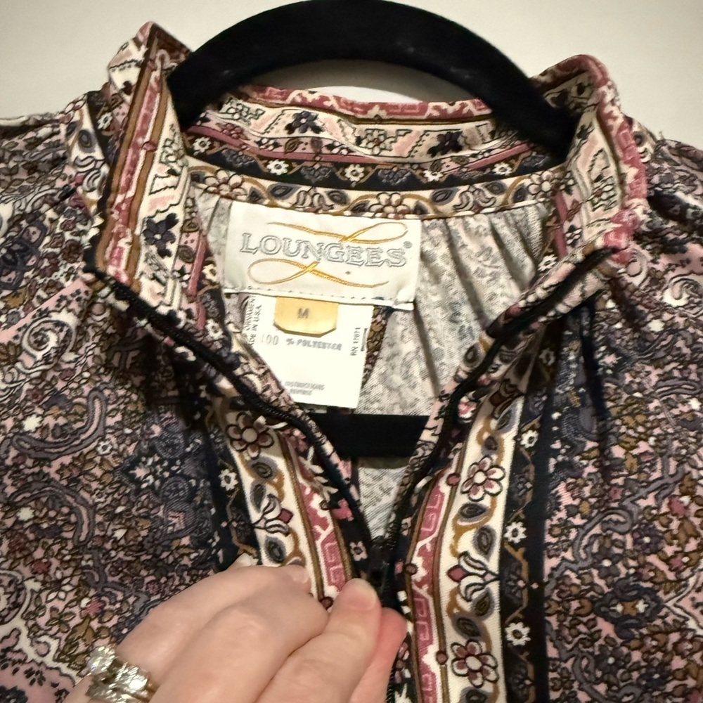 VTG Loungees Bohemian 1/2 Zip Housecoat Caftan Medium 60s 70s Retro - Picture 4 of 11